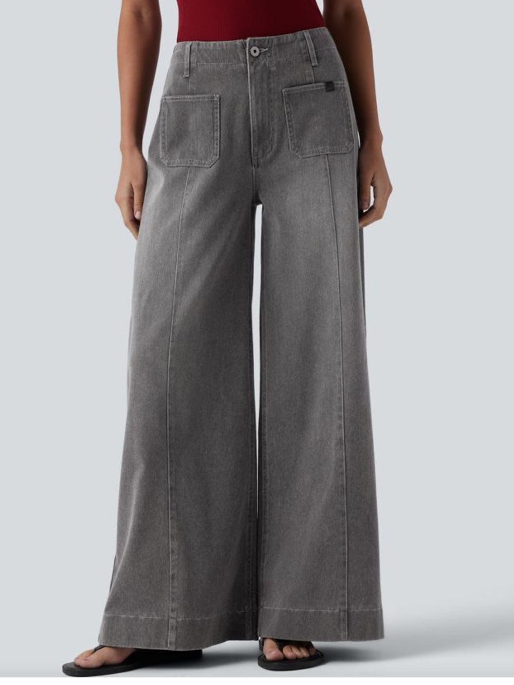 Halara Gray High Waisted Wide Leg Patch Pocket Jeans
